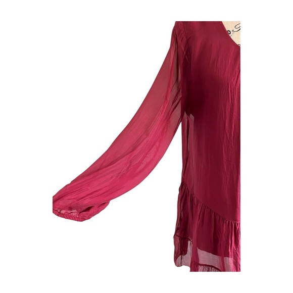 Italian Silk Babydoll Tunic – Maroon – 70% Silk – Fits US 6 - Picture 4 of 6